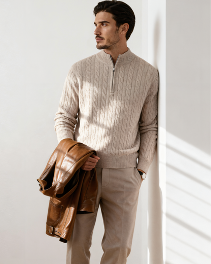 100% Cashmere Woven Half Zip